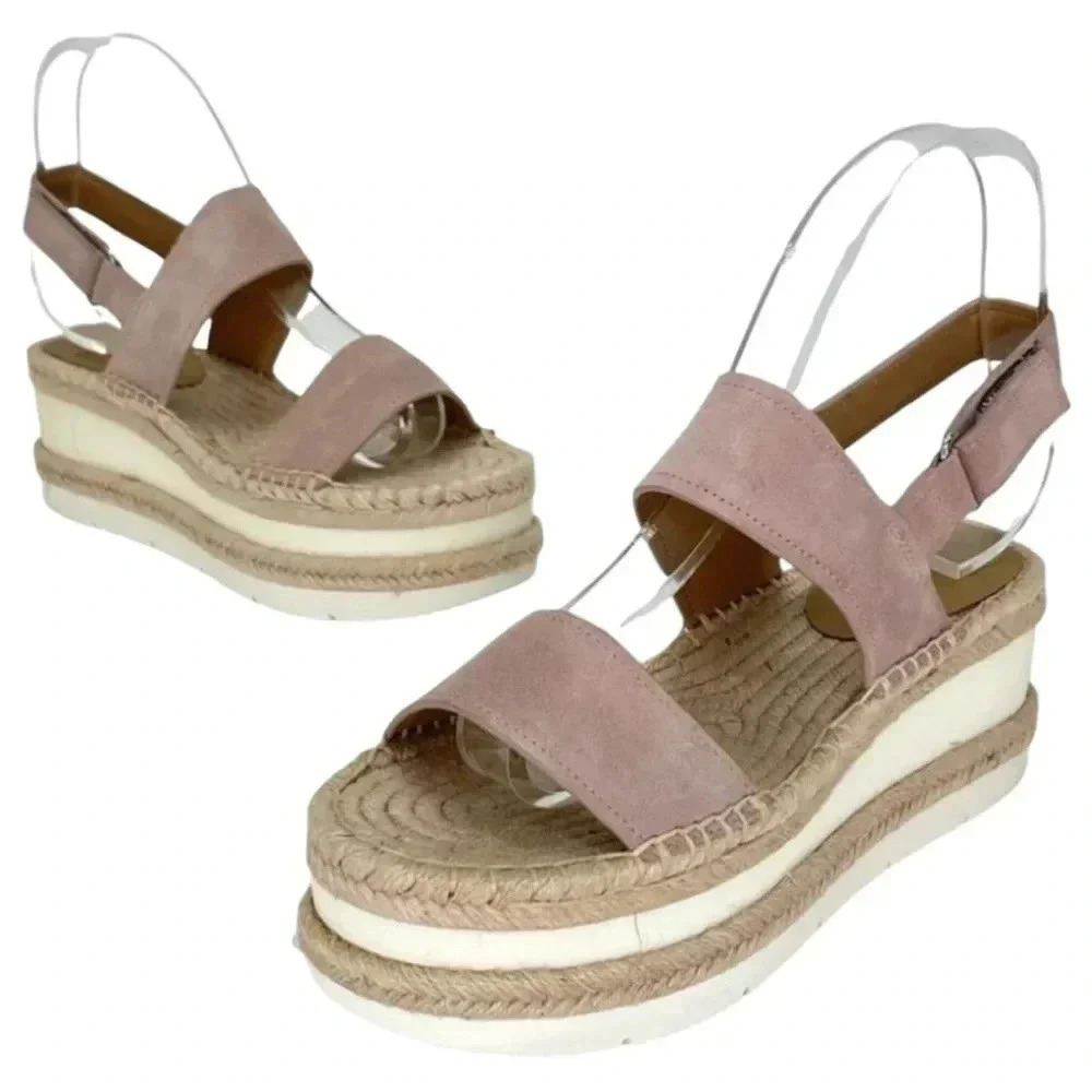 Marc Fisher LTD Platform Sandals 9M Gallia Pink Suede Jute Wrapped Slingback - Picture 11 of 13